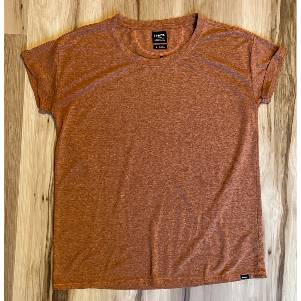 prAna Women Cozy Up T-Shirt Heathered Rust Orange Hemp Blend Size M